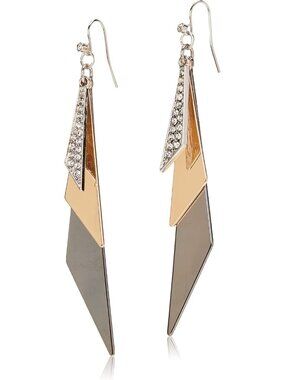 Geometric Layered Drop Earrings for Women Tri Tone Dangling Statement Jewelry